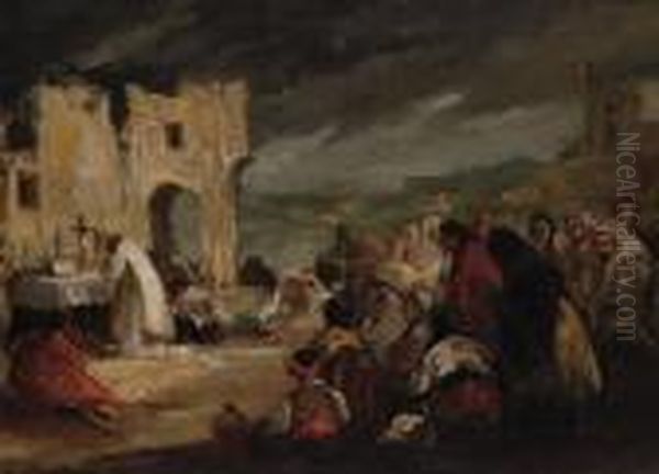 Misa En Paisaje Con Ruinas Oil Painting by Eugenio Lucas Velasquez