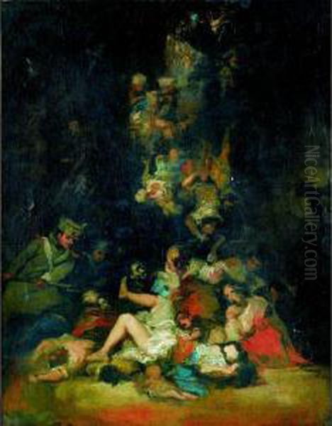 Scene De Pillage Oil Painting by Eugenio Lucas Velasquez