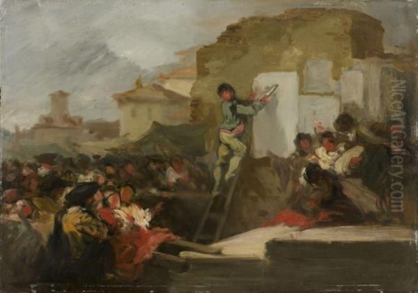 'colocando Anuncios', Le Colleur D'affiches Oil Painting by Eugenio Lucas Velasquez