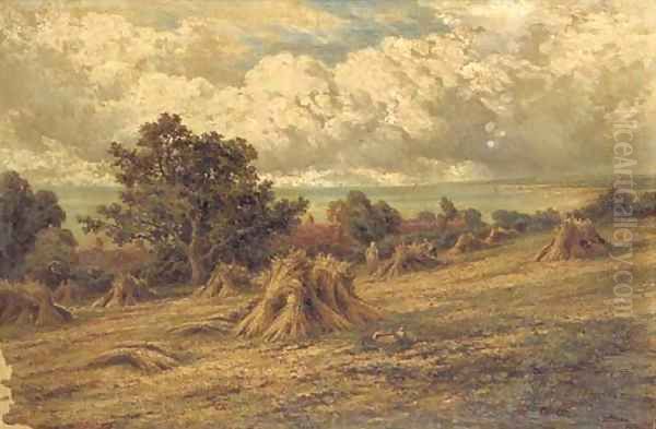 Harvesting on the Sussex Coast, near Bournemouth Oil Painting by Henry Hillier Parker