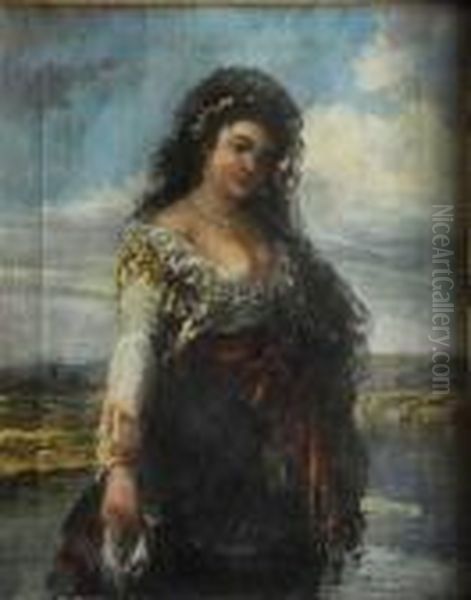 Maja En El Rio Oil Painting by Eugenio Lucas Velasquez