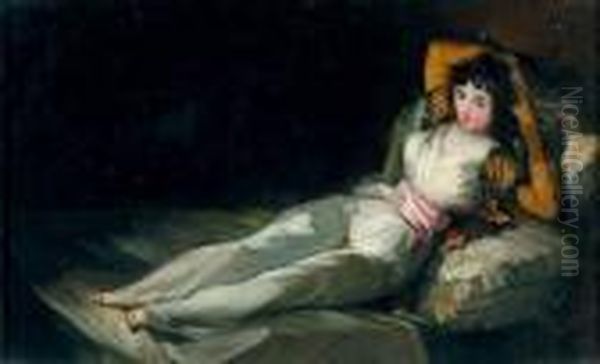 Maja Vestida, D'apres Goya Oil Painting by Eugenio Lucas Velasquez