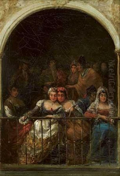 Elegantes Au Balcon Oil Painting by Eugenio Lucas Velasquez