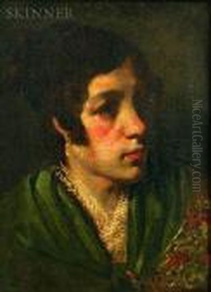 Portrait Of A Young Woman Oil Painting by Eugenio Lucas Velasquez