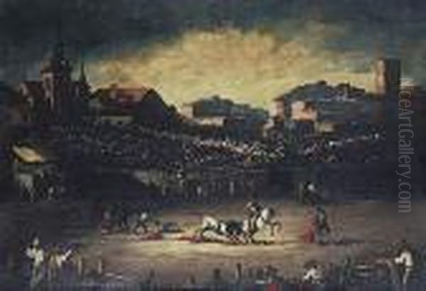 Corrida De Toros En Un Pueblo Oil Painting by Eugenio Lucas Velasquez