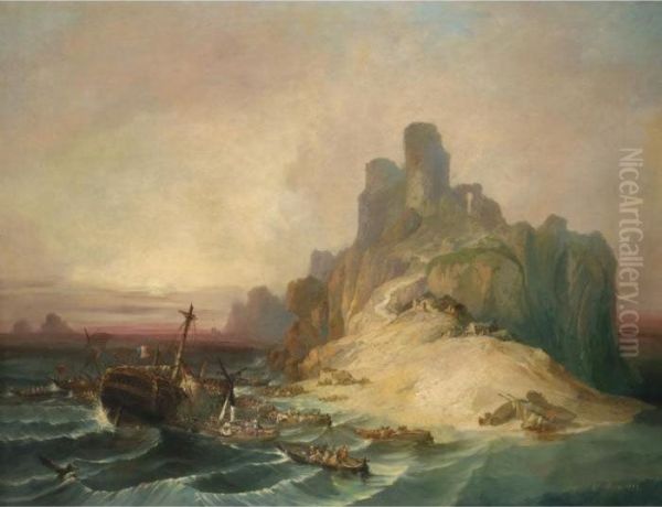 Naufragio En La Costa (shipwreck Off The Coast) Oil Painting by Eugenio Lucas Velasquez