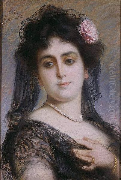 Dama Con Mantilla Negra Oil Painting by Eugenio Lucas Velasquez