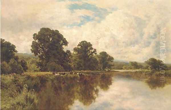 Sleeping waters on the Thames, near Pangbourne Oil Painting by Henry Hillier Parker