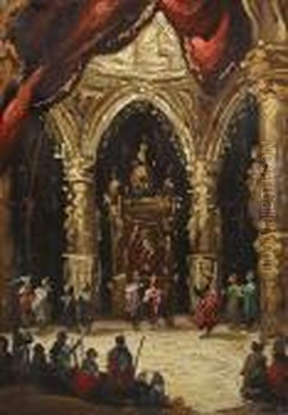 A Church Interior With Figures In A Procession Oil Painting by Eugenio Lucas Velasquez