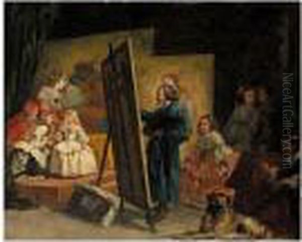 Velazquez Pintando A Las Meninas (velazquez Painting The Meninas) Oil Painting by Eugenio Lucas Velasquez