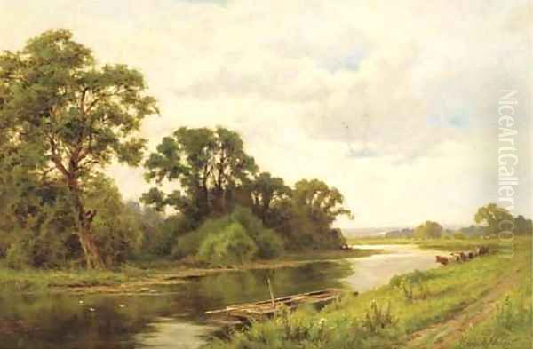 The river Lea, Broxbourne Oil Painting by Henry Hillier Parker