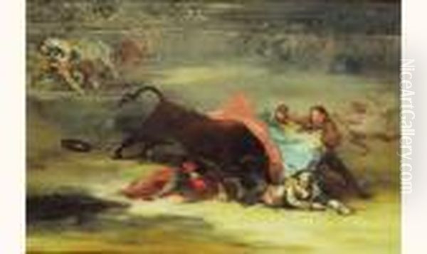 Scene De Tauromachie. Oil Painting by Eugenio Lucas Velasquez