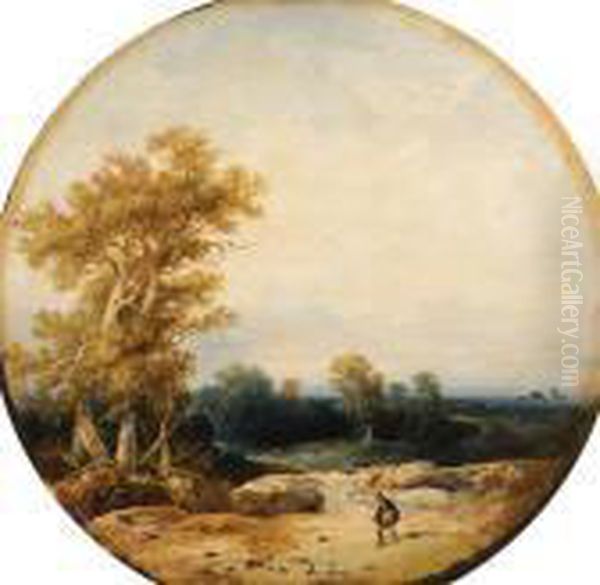 Figures In An Extensive Landscape Oil Painting by Eugenio Lucas Velasquez