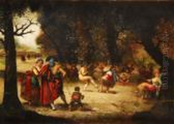 Baile En El Campo Oil Painting by Eugenio Lucas Villamil