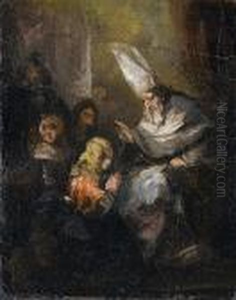 A Bishop Blessing A Woman Oil Painting by Eugenio Lucas Villamil