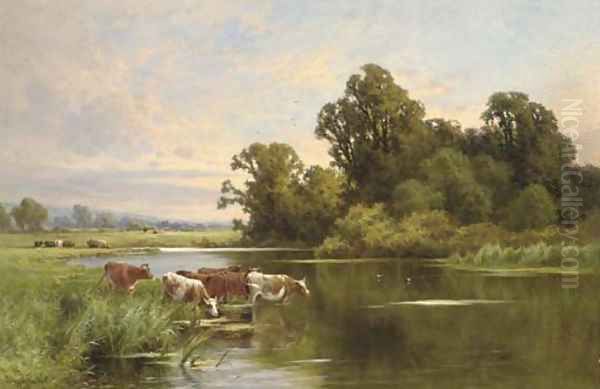 Evening on the banks of the Ouse Oil Painting by Henry Hillier Parker