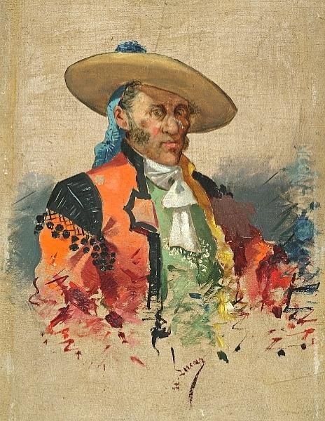 Portrait Of Bullfighters: Two Oil Painting by Eugenio Lucas Villamil