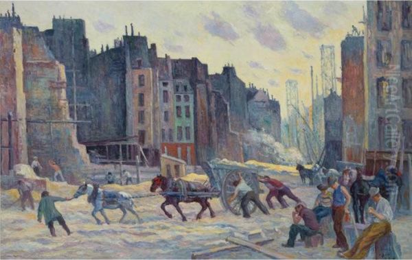 Le Percement De La Rue Reaumur, Paris Oil Painting by Maximilien Luce