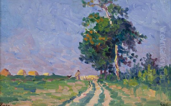 Gardien Et Son Troupeau Sur Le Chemin Aux Environs De Moulineaux Oil Painting by Maximilien Luce