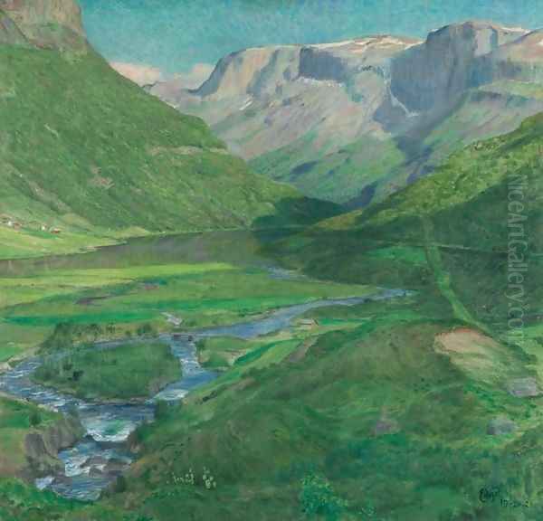 Strandefjord, Skogstad, Valders Oil Painting by Eilif Peterssen