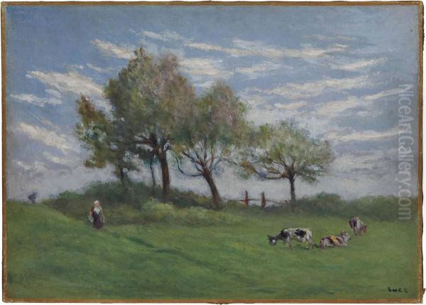 Paturage Aux Environs De Rolleboise Oil Painting by Maximilien Luce