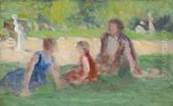 Personnages Dans L'herbe Oil Painting by Maximilien Luce