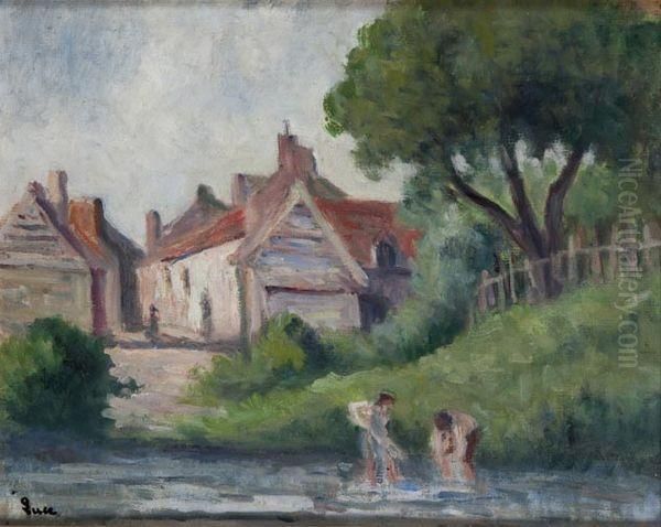 La Baignade Dans La Marne A Pecquigny Oil Painting by Maximilien Luce