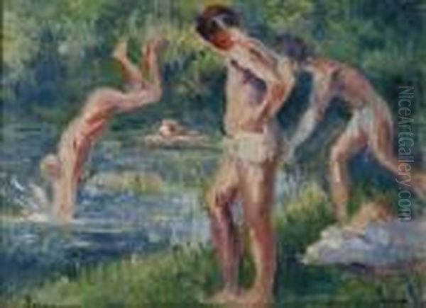 Baignade Dans La Cure Oil Painting by Maximilien Luce