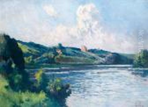 Bord De Seine A Rolleboise Oil Painting by Maximilien Luce