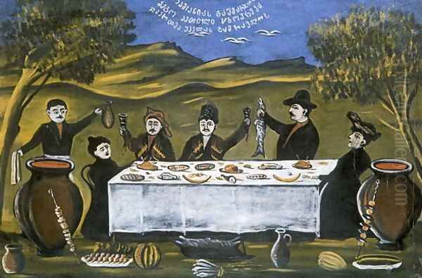 Bego with Company, 1907 Oil Painting by Niko Pirosmanashvili