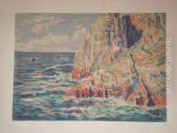 Les Rochers Rouges, Ou La Mer A Camaret Oil Painting by Maximilien Luce