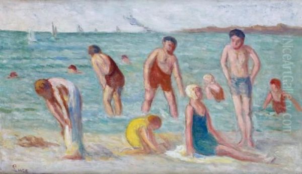 Les Baigneurs Au Treport Oil Painting by Maximilien Luce