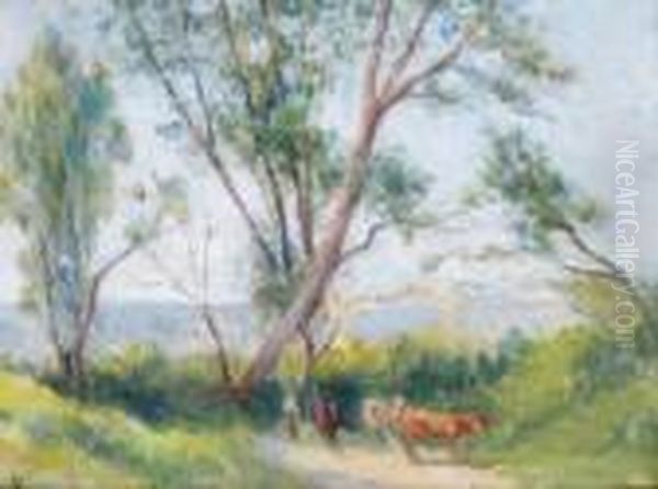 Petit Troupeau Au Bord Du Chemin A Bessy-sur-cure Oil Painting by Maximilien Luce