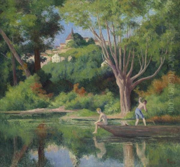 Rolleboise, La Baignade Oil Painting by Maximilien Luce