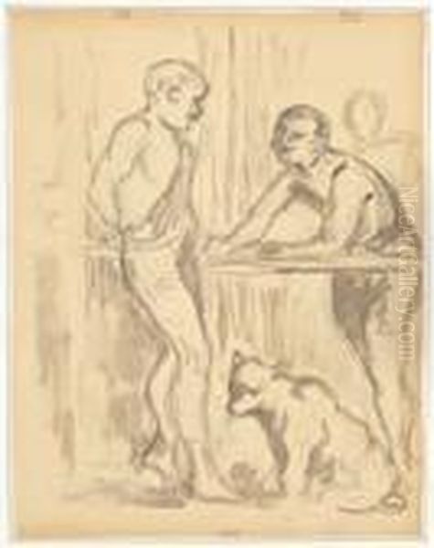 Lutteurs Et Chien Oil Painting by Maximilien Luce