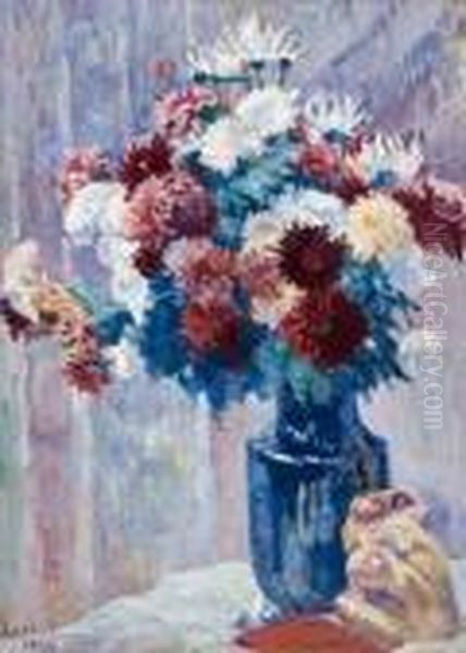 Vase De Fleurs A La Statuette Oil Painting by Maximilien Luce