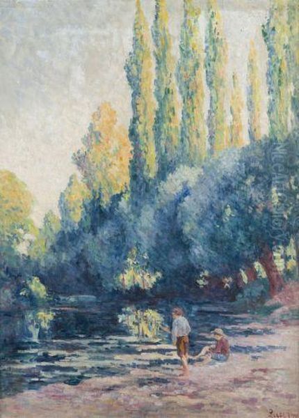 Yonne, Peupliers Au Bord De La Cure Oil Painting by Maximilien Luce