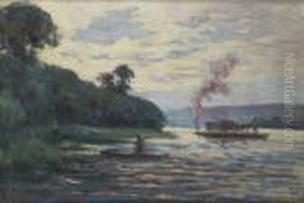 Le Bac A Guernes Oil Painting by Maximilien Luce