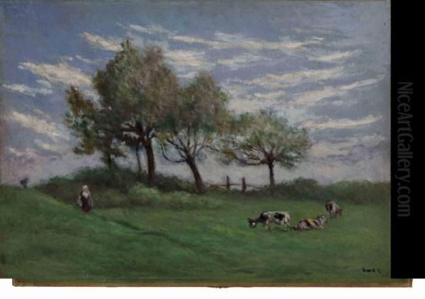 Paturage Aux Environs De Rolleboise Oil Painting by Maximilien Luce