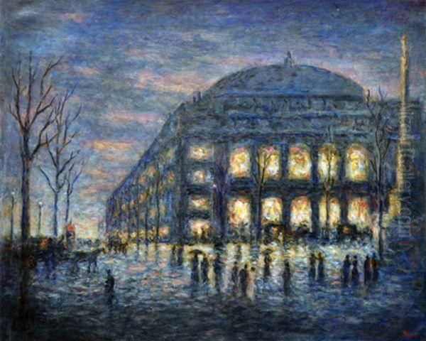 Vue Du Theatre Du Chatelet, La Nuit Oil Painting by Maximilien Luce