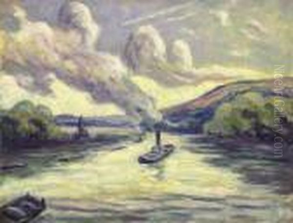 Le Tournant De La Seine A Rolleboise Oil Painting by Maximilien Luce