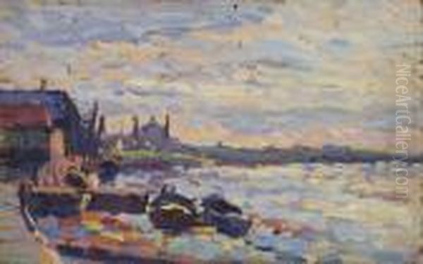 La Tamise Aux Environs Delondres Oil Painting by Maximilien Luce