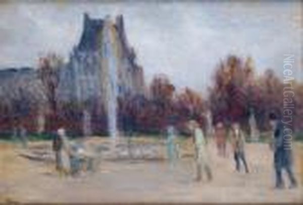 Promeneurs Au Jardin Des Tuileries Oil Painting by Maximilien Luce