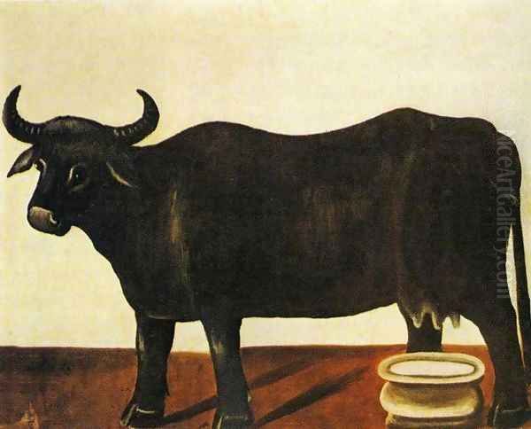 Black Buffulo on a White Background Oil Painting by Niko Pirosmanashvili