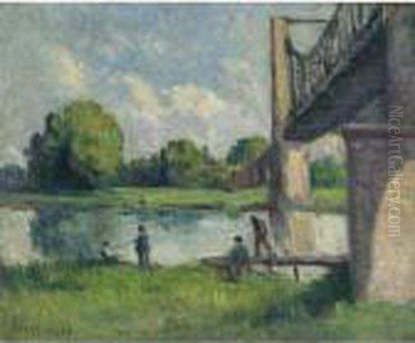 Pont Aux Environs D'angers Oil Painting by Maximilien Luce