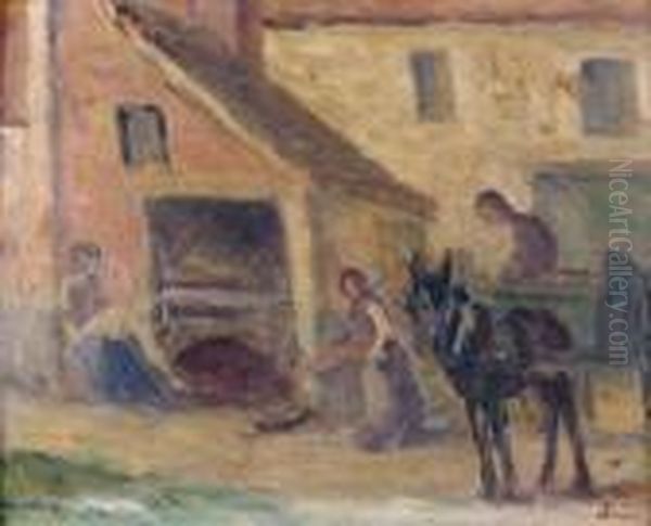 Cour A Moissons L'oise Oil Painting by Maximilien Luce