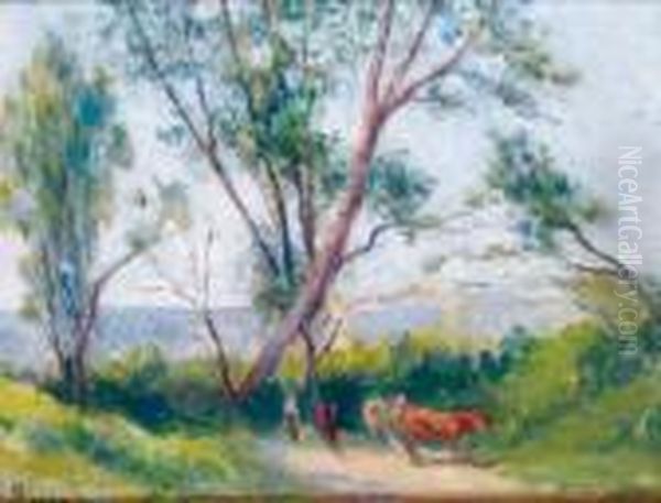 Le Petit Troupeau Au Bord Du Chemin A Bessy-sur-cure Oil Painting by Maximilien Luce