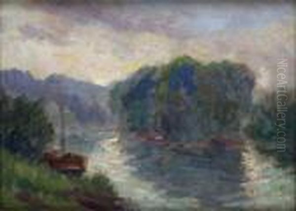 River Landscape Oil Painting by Maximilien Luce