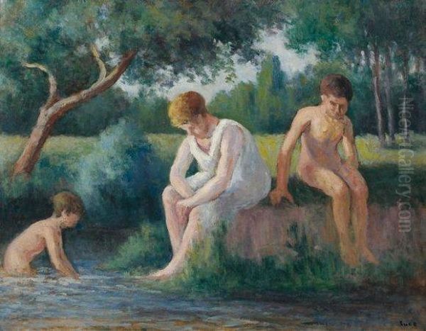 La Baignade Oil Painting by Maximilien Luce