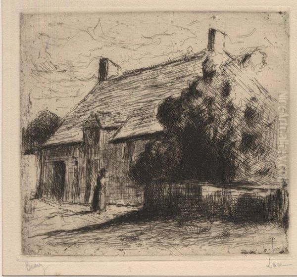 Maison Villageoise A Bessy Oil Painting by Maximilien Luce